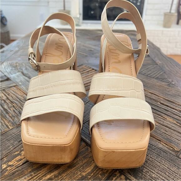 *NWOT Sam Edelman Rosalind Ivroy Embossed Platform Block Heel Sandal - Sz 9 - Picture 4 of 11